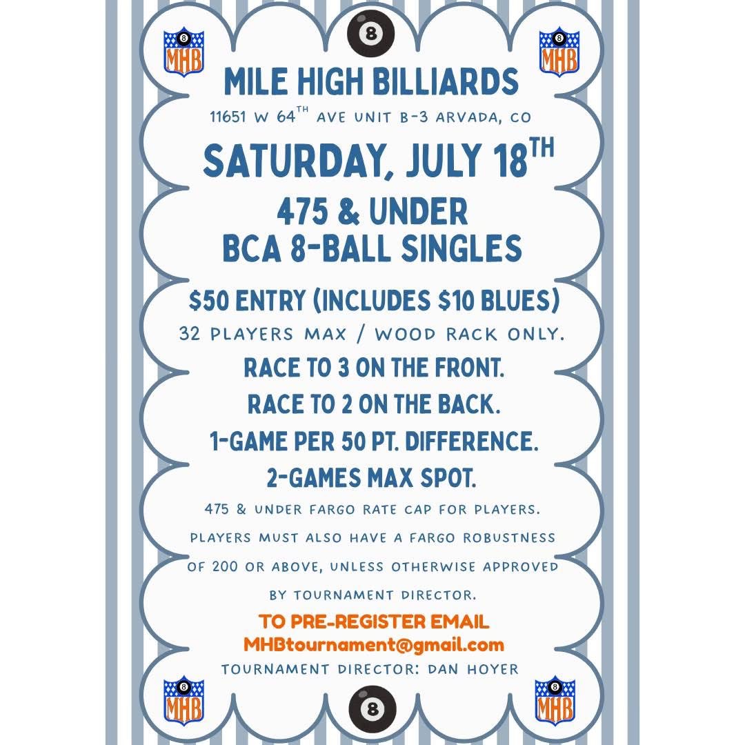 475 & Under BCA 8-Ball Singles flyer